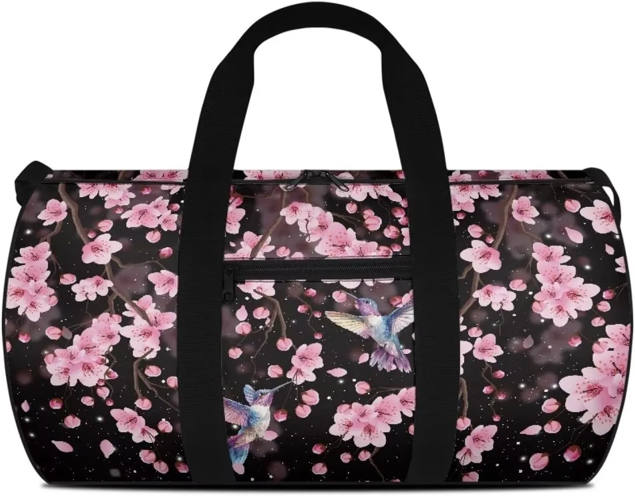Rchsmod Hummingbird Cherry Blossom Print Duffel Bag for Women Tear Resistant Gym Duffel Bag Waterproof Travel Bag with Front Zipper Pocket Collapsible Shoulder Bag Swim Bag for Yoga Basketball