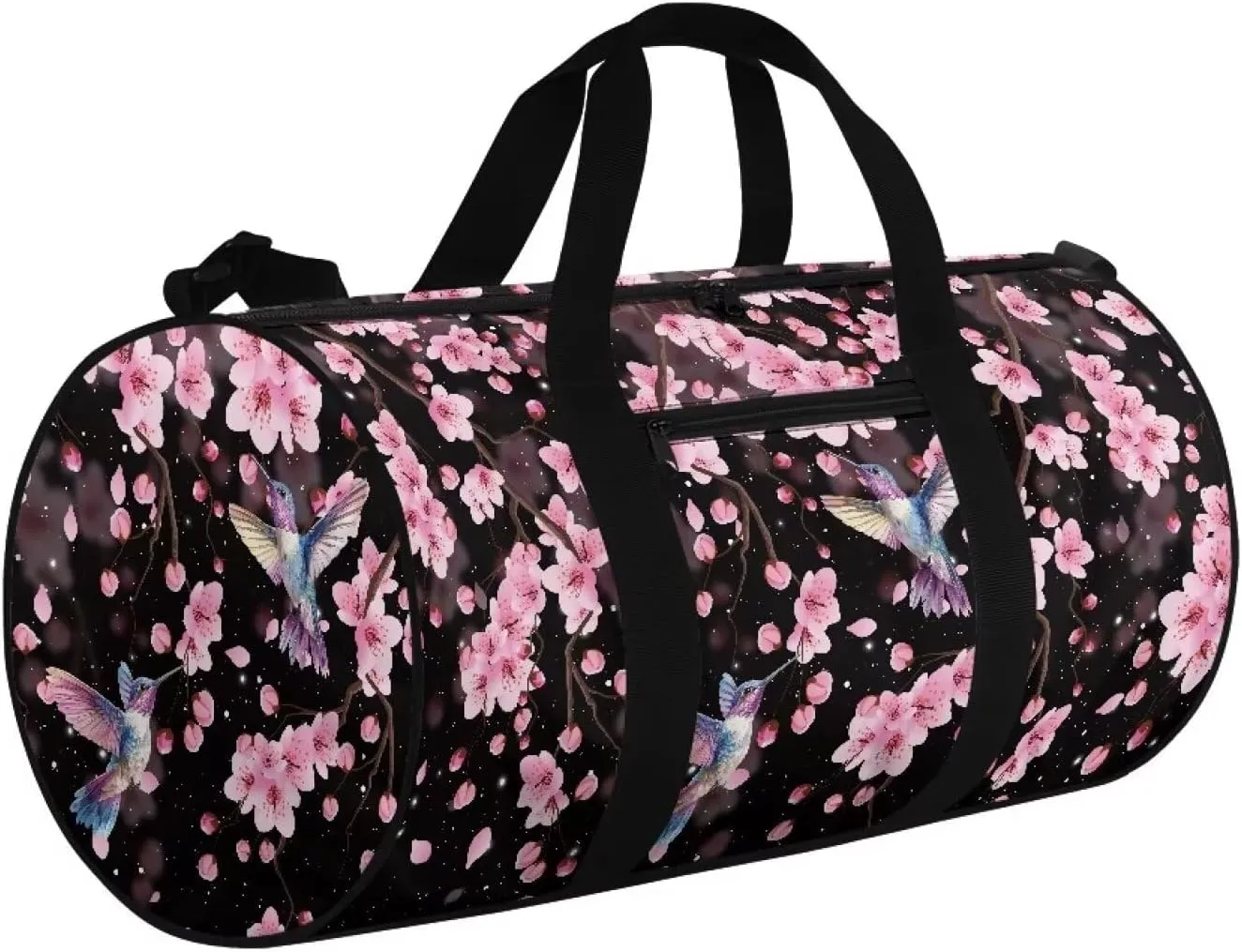 Rchsmod Hummingbird Cherry Blossom Print Duffel Bag for Women Tear Resistant Gym Duffel Bag Waterproof Travel Bag with Front Zipper Pocket Collapsible Shoulder Bag Swim Bag for Yoga Basketball