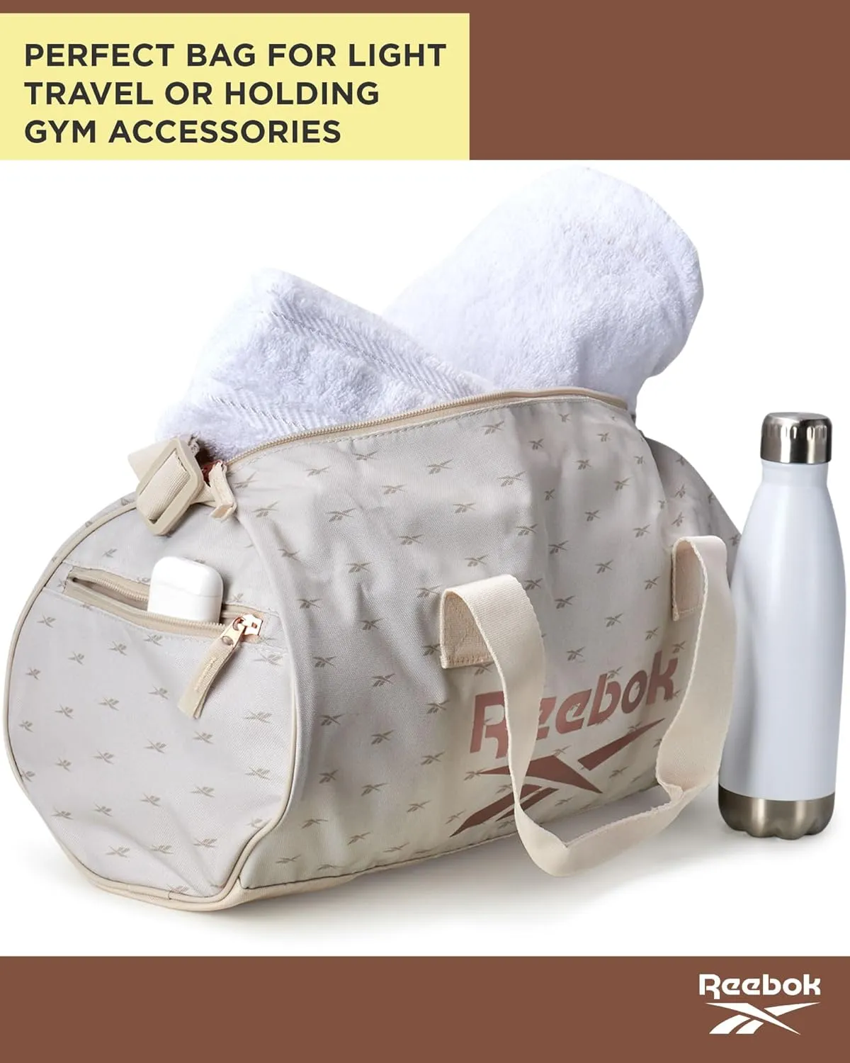 Reebok Duffle Bag - Unisex Lightweight Gym, Sports and Travel Mini Carry On Weekender Bags for Women and Men, Size One Size, Plyo Cream