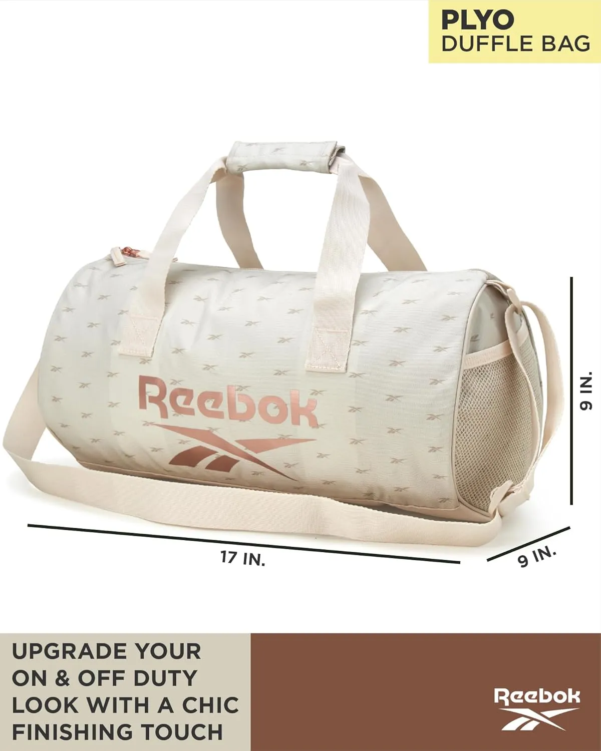 Reebok Duffle Bag - Unisex Lightweight Gym, Sports and Travel Mini Carry On Weekender Bags for Women and Men, Size One Size, Plyo Cream