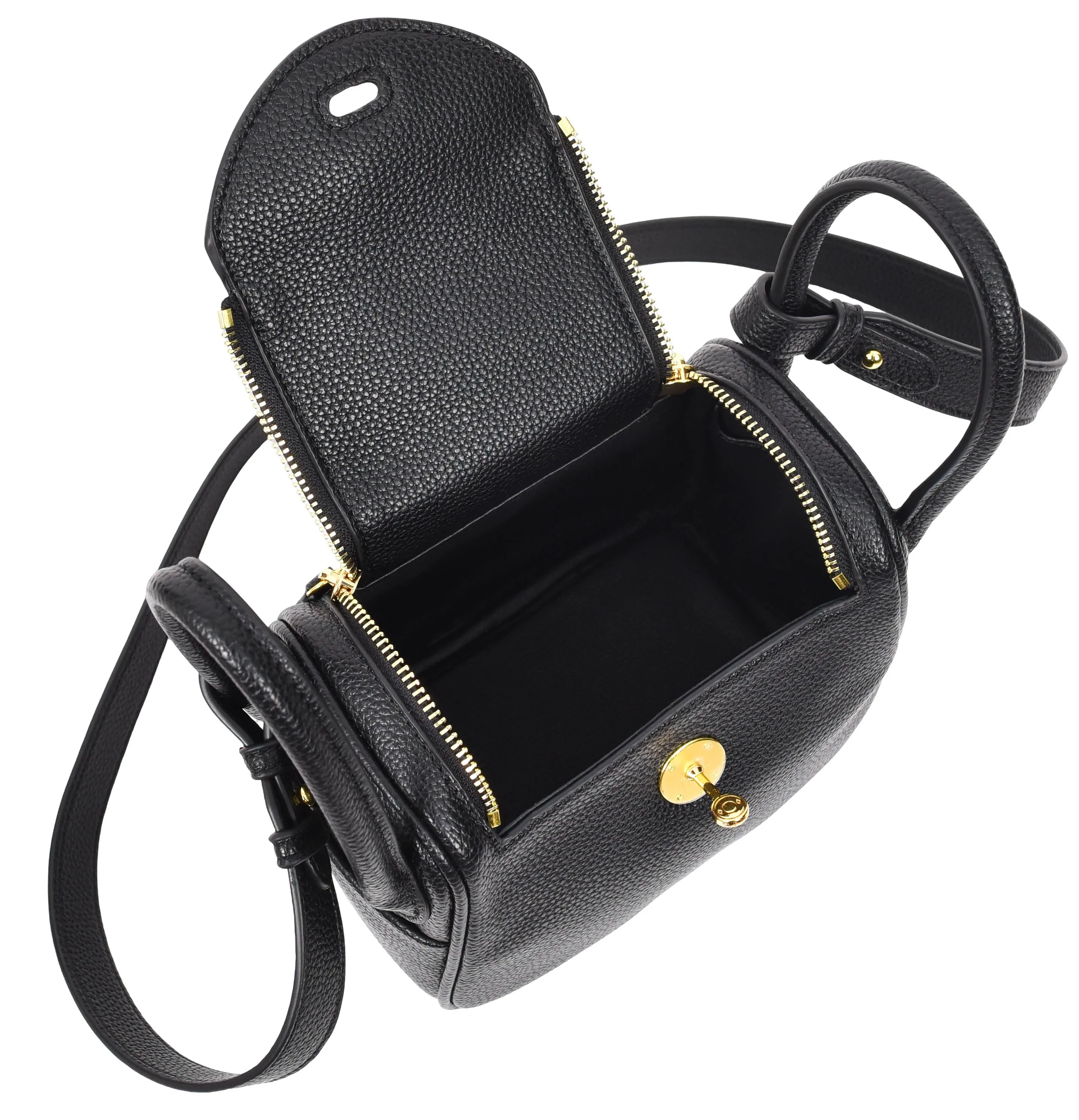 Regina Women's Faux Leather Mini Shoulder Strap Bag Black
