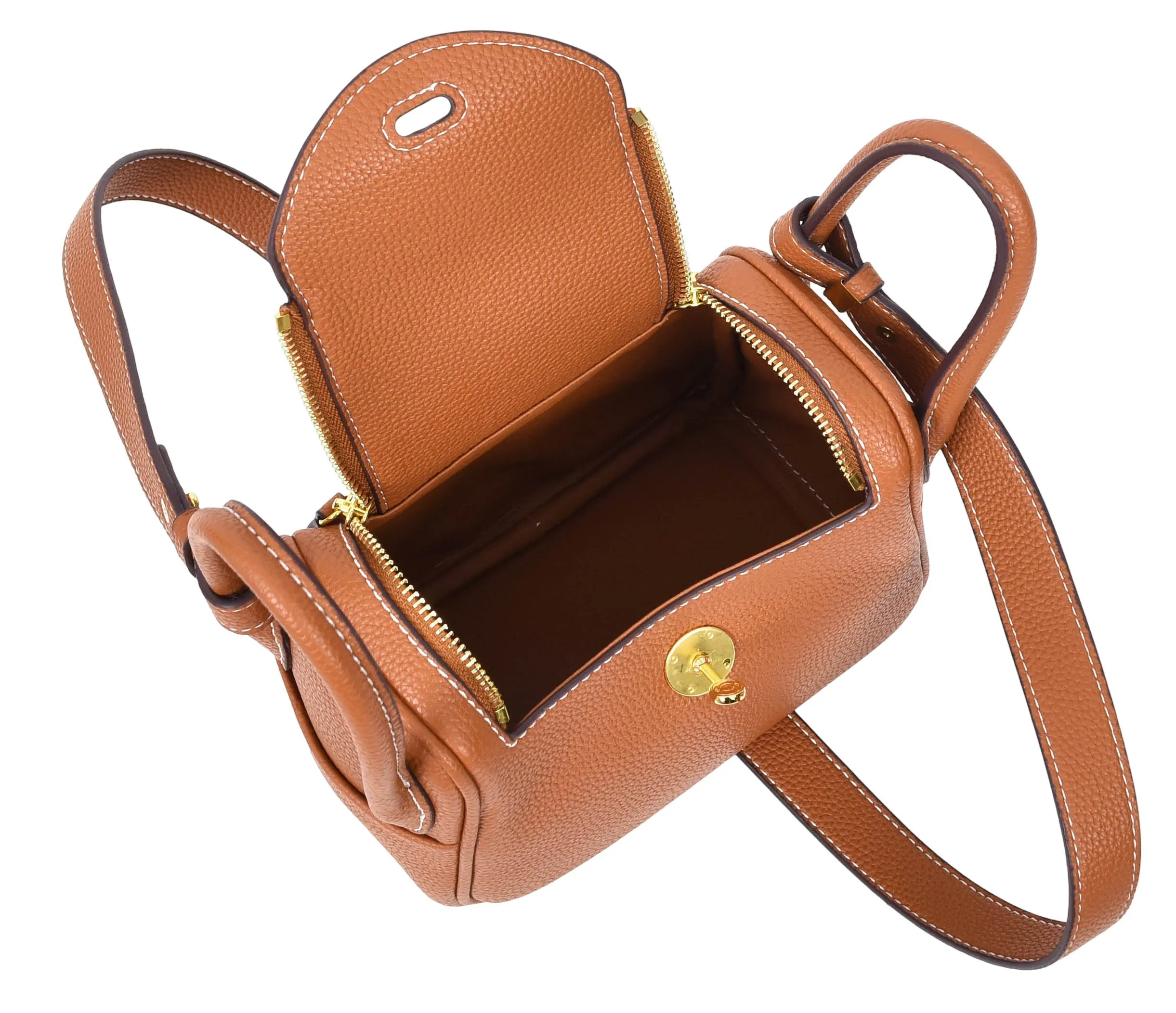 Regina Women's Faux Leather Mini Shoulder Strap Bag Brown