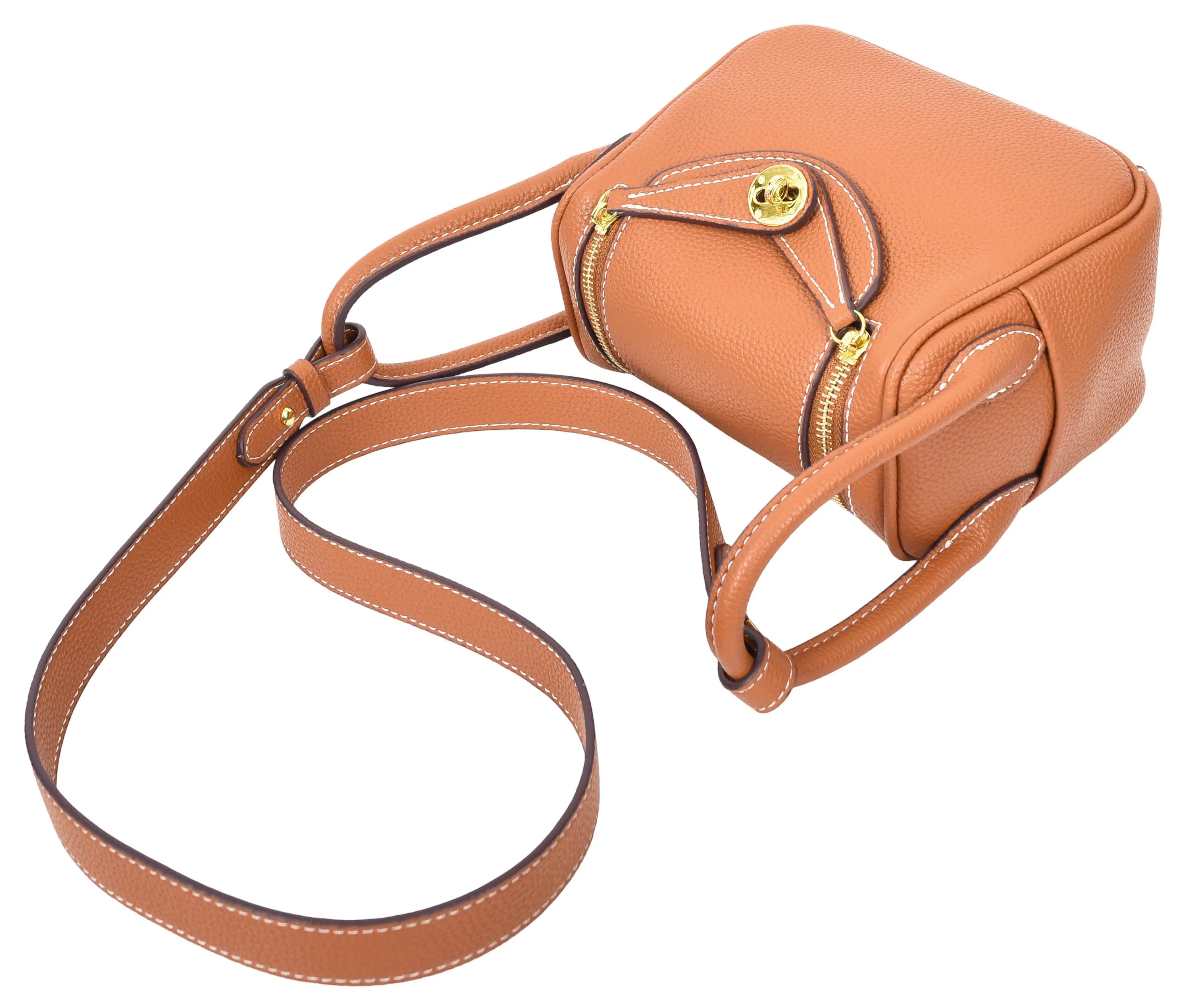 Regina Women's Faux Leather Mini Shoulder Strap Bag Brown