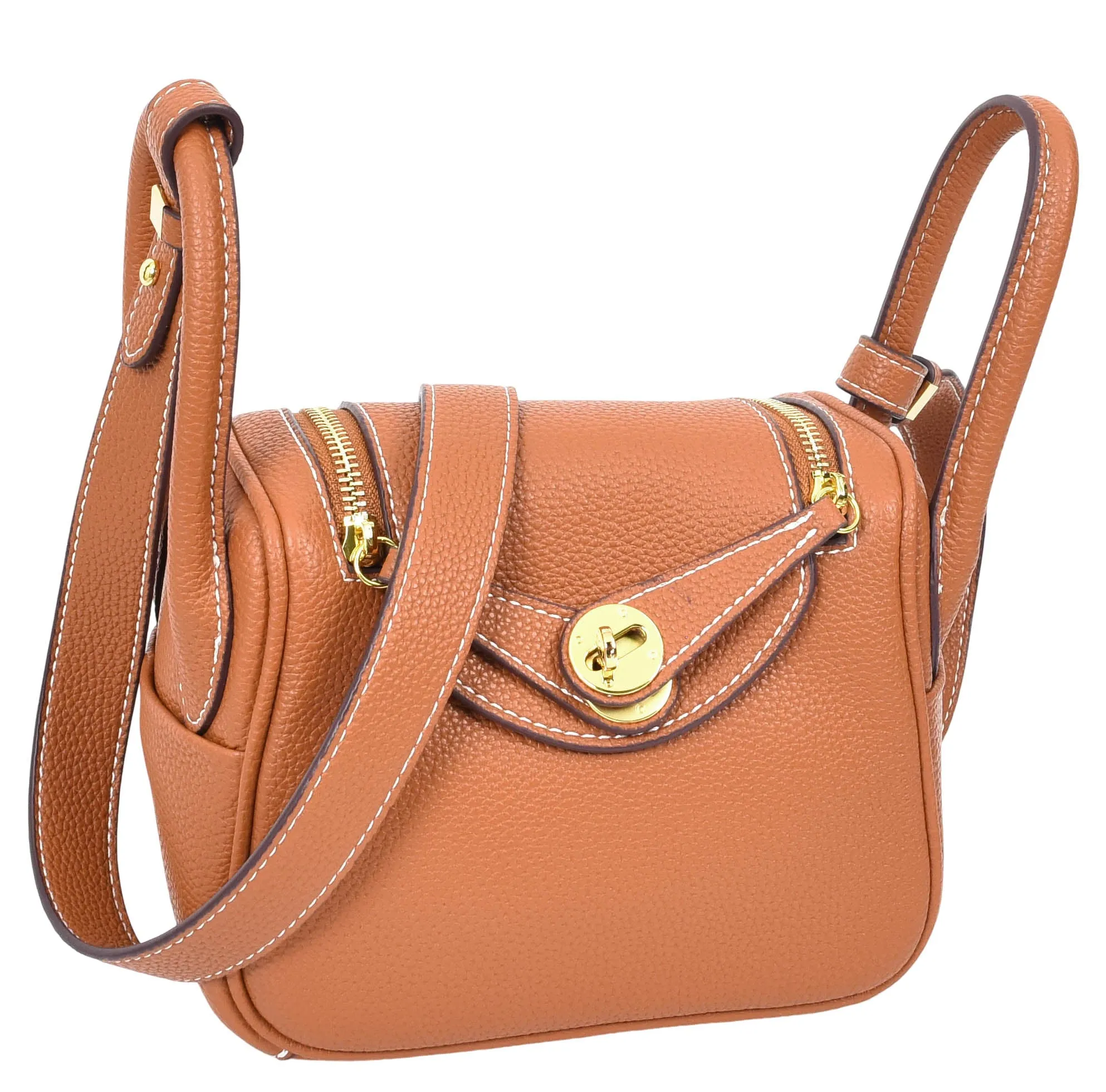 Regina Women's Faux Leather Mini Shoulder Strap Bag Brown