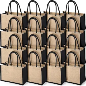 Reginary 16 Pcs Jute Tote Gift Bags Natural Burlap Grocery Shopping Bag Beach Tote with Handle for Bridesmaid Wedding Travel