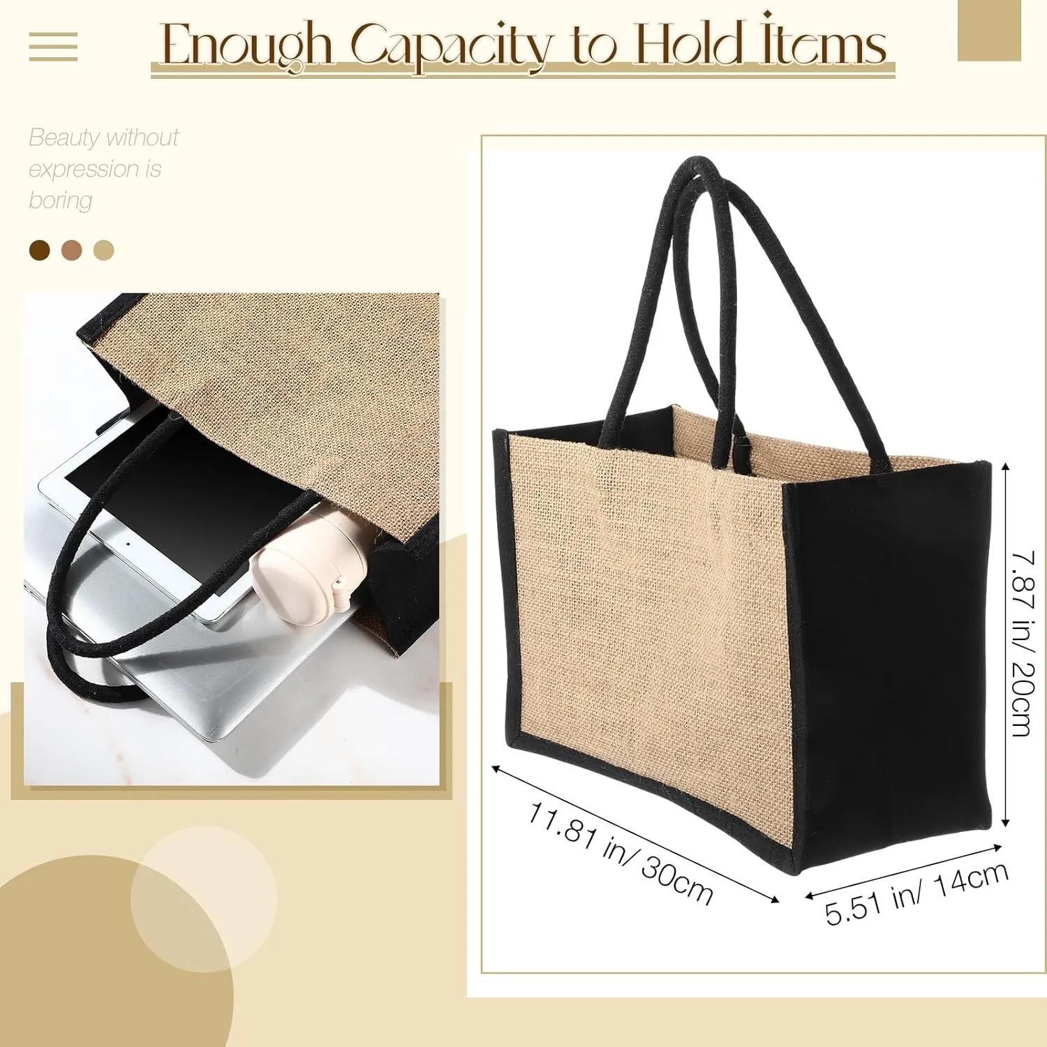Reginary 16 Pcs Jute Tote Gift Bags Natural Burlap Grocery Shopping Bag Beach Tote with Handle for Bridesmaid Wedding Travel