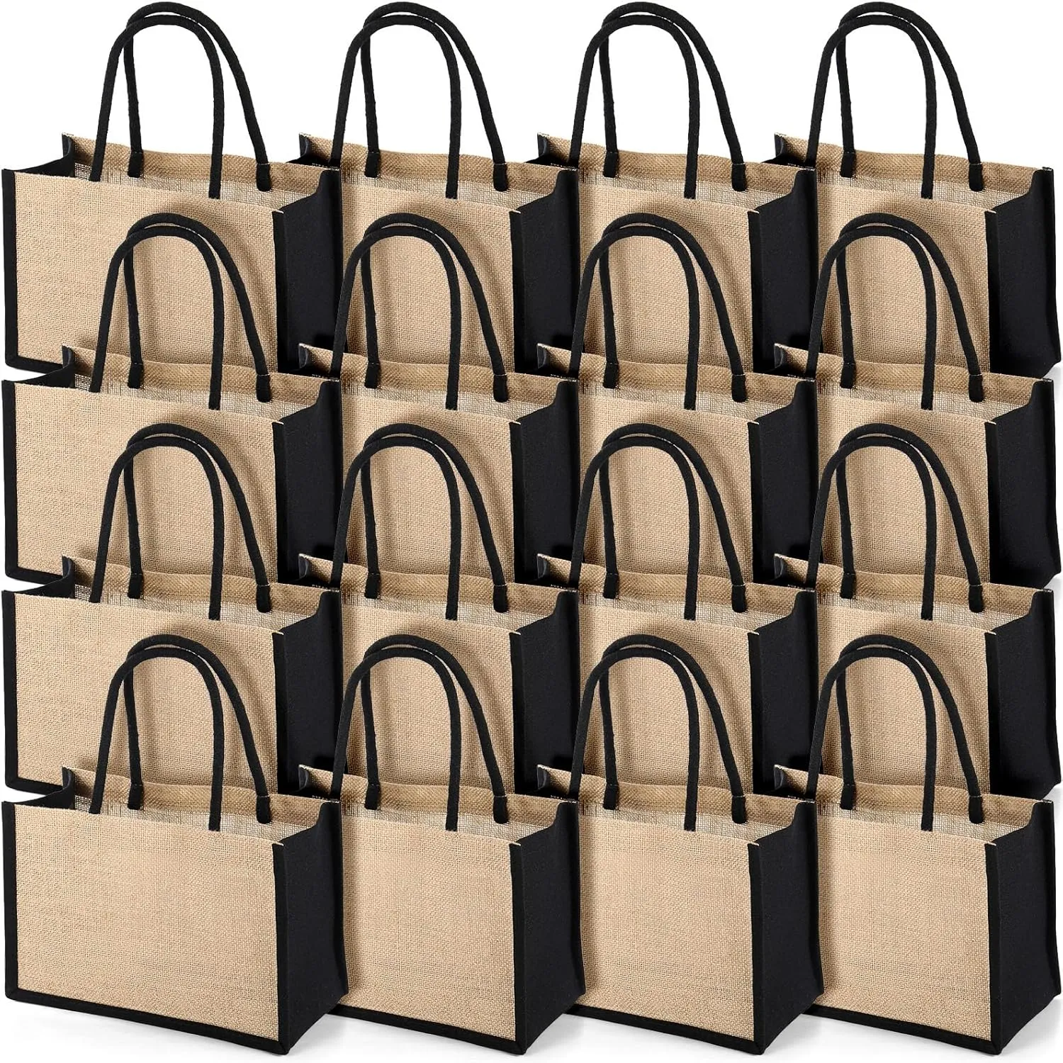 Reginary 16 Pcs Jute Tote Gift Bags Natural Burlap Grocery Shopping Bag Beach Tote with Handle for Bridesmaid Wedding Travel