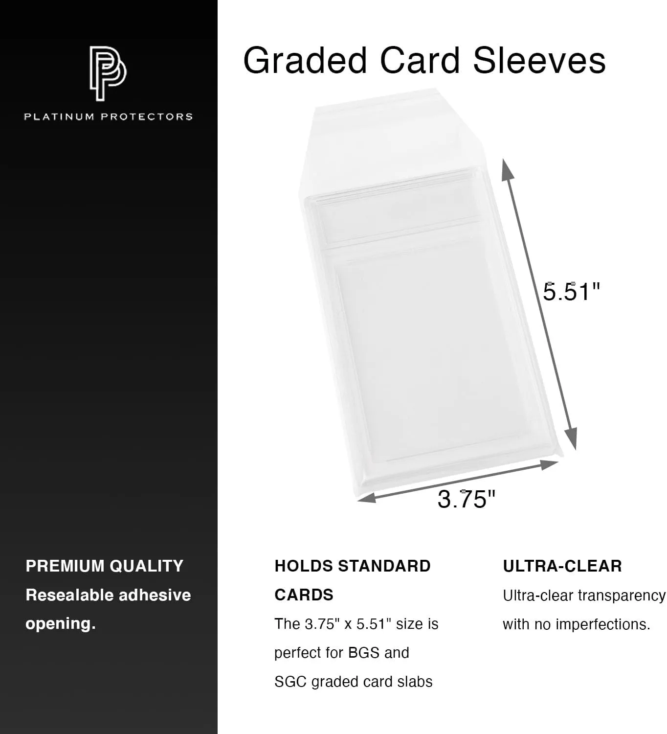 Resealable Graded Card Sleeves for Beckett BGS and SGC Slabs (500 Pack)