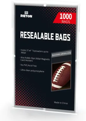 Resealable Team Set Bags - 1000 ct | Archival Quality Polypropylene Resealable Card Sleeves Compatible with Toploaders, Standard Cards and Magnetic Holders