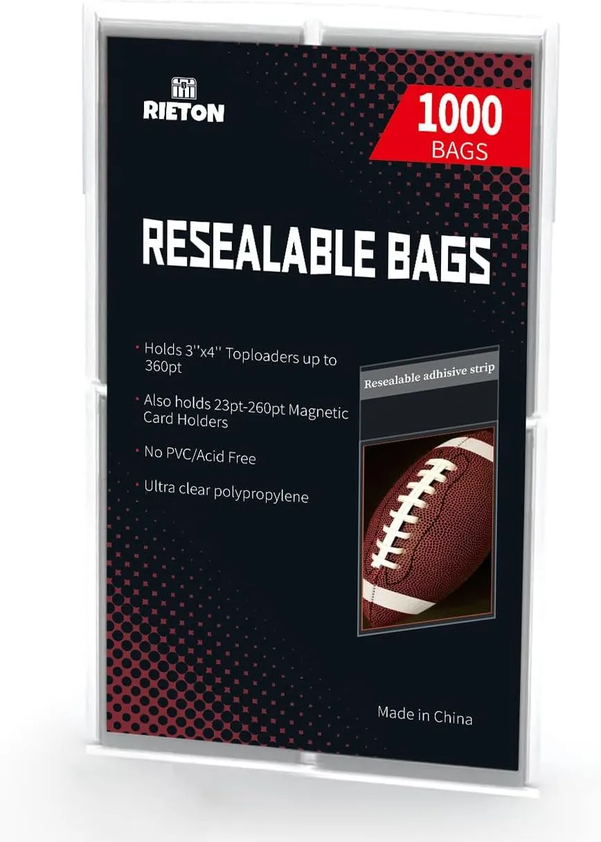 Resealable Team Set Bags - 1000 ct | Archival Quality Polypropylene Resealable Card Sleeves Compatible with Toploaders, Standard Cards and Magnetic Holders