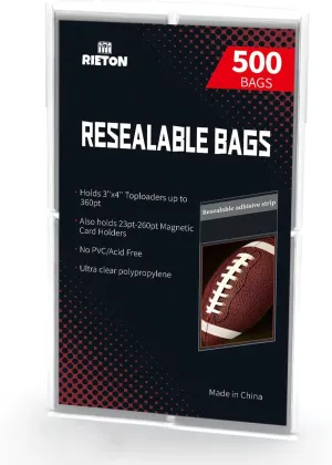 Resealable Team Set Bags - 500 ct |4 Pack X 125/Bag, Archival Quality Polypropylene Resealable Card Sleeves Compatible with Toploaders, Standard Cards and Magnetic Holders