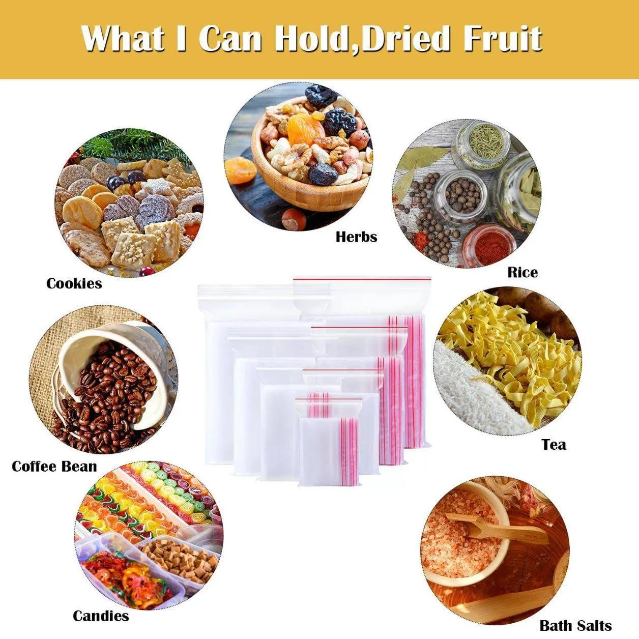 Resealable ZipLock Plastic Bags 100PCS 11Sizes