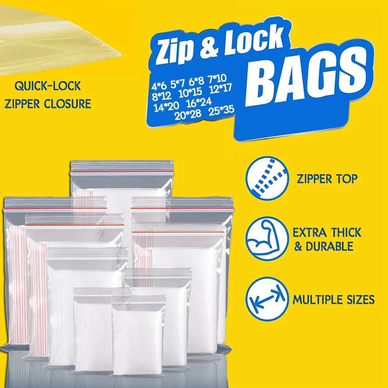 Resealable ZipLock Plastic Bags 100PCS 11Sizes