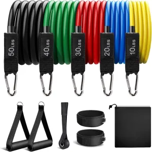 Resistance Bands Set with Handles, Fitness Workout Bands Pull up to 150 lbs,with Portable Bag, Legs Ankle Straps for Fitness, Yoga, Strength, Slim