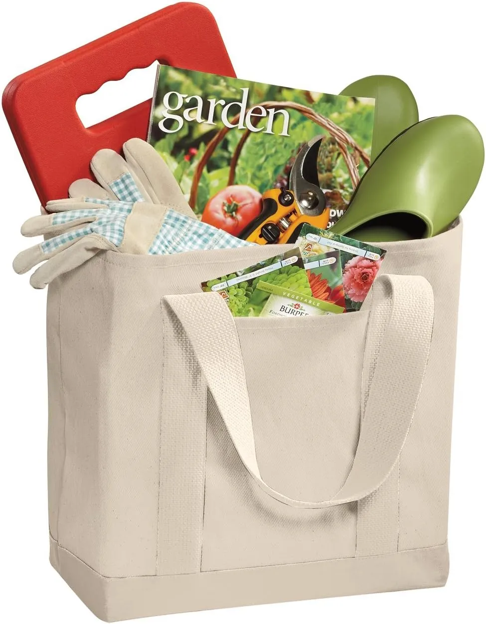 Reusable Grocery Tote Bags with Front Pocket Heavy Duty Canvas Shopping Totes for Beach, Travel, Picnics by TBF Bags (Natural)