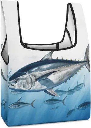 Reusable Shopping Bags,Bluefin Tuna Thunnus Print Foldable Grocery Bags,Folding Gift Tote Bags,Travel Recycle Shopping Bags