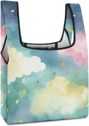 Reusable Shopping Bags,Stars Watercolor Print Foldable Grocery Bags,Folding Gift Tote Bags,Travel Recycle Shopping Bags