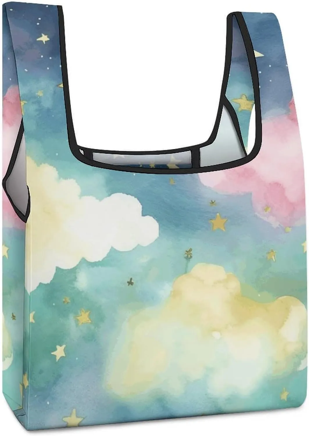 Reusable Shopping Bags,Stars Watercolor Print Foldable Grocery Bags,Folding Gift Tote Bags,Travel Recycle Shopping Bags