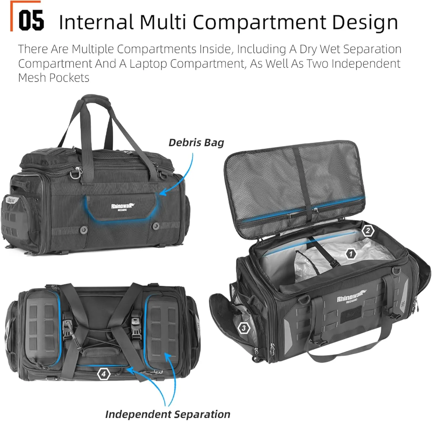 Rhinowalk Motorcycle Tail Bag Expandable Motorcycle Travel Luggage Waterproof 70L with MOLLE System Trunk Rack Bag with Sissy Bar Straps-Black
