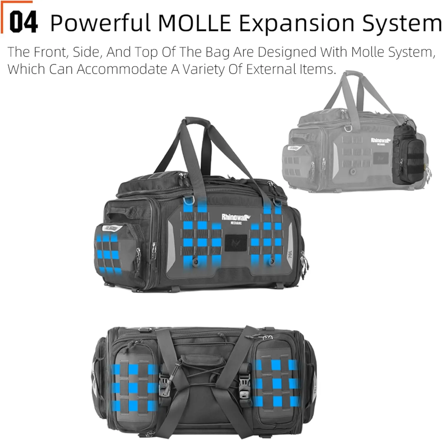 Rhinowalk Motorcycle Tail Bag Expandable Motorcycle Travel Luggage Waterproof 70L with MOLLE System Trunk Rack Bag with Sissy Bar Straps-Black