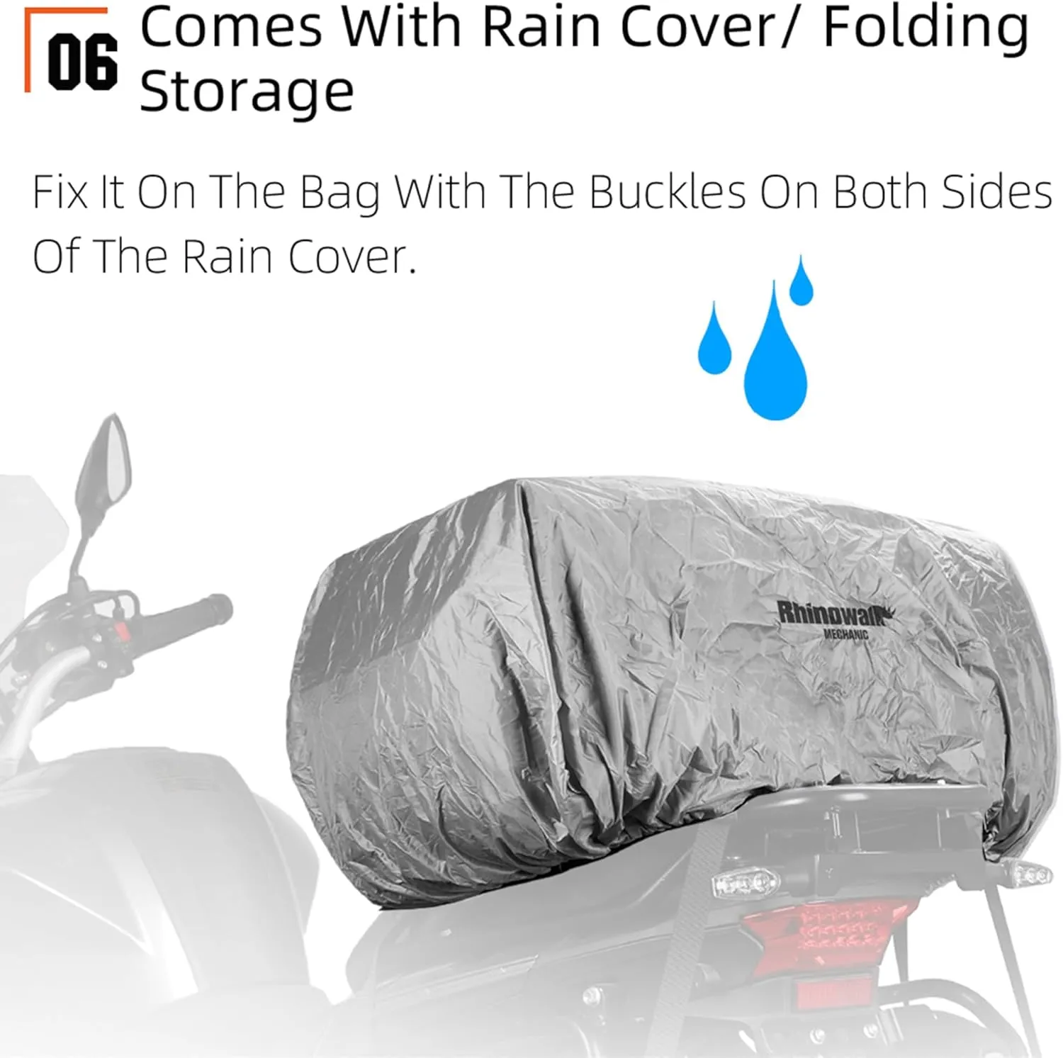 Rhinowalk Motorcycle Tail Bag Expandable Motorcycle Travel Luggage Waterproof 70L with MOLLE System Trunk Rack Bag with Sissy Bar Straps-Black