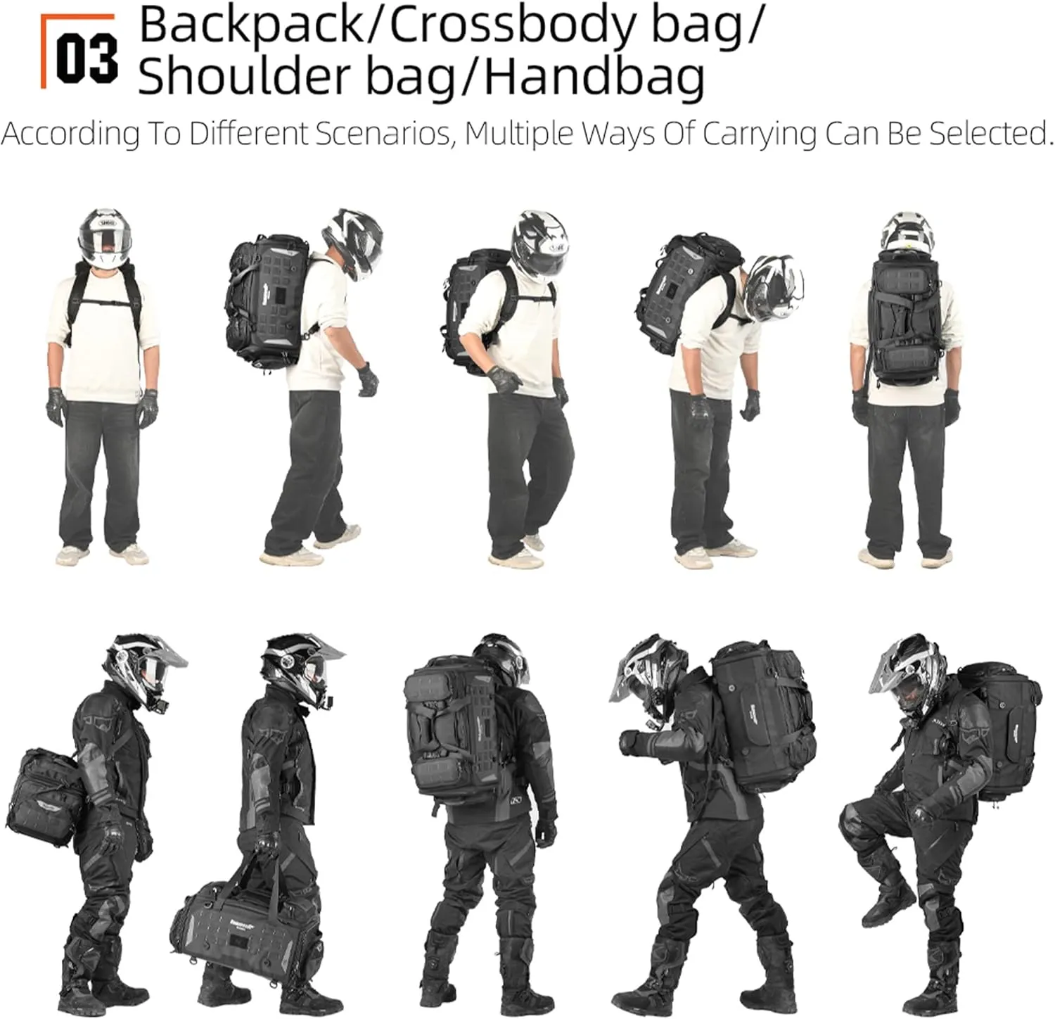 Rhinowalk Motorcycle Tail Bag Expandable Motorcycle Travel Luggage Waterproof 70L with MOLLE System Trunk Rack Bag with Sissy Bar Straps-Black
