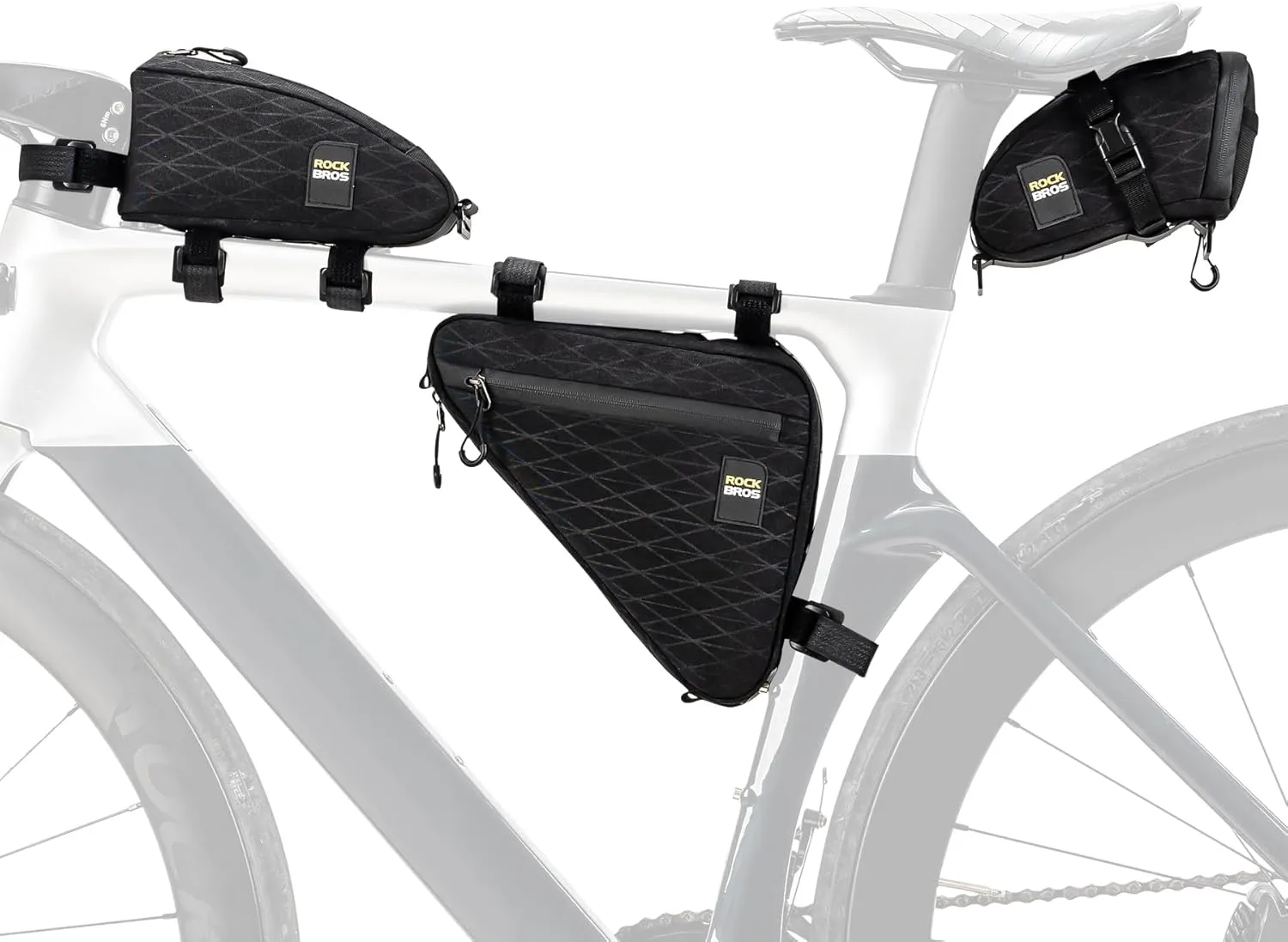 ROCKBROS Bike Triangle Bag Bike Frame Bag Waterproof Bike Saddle Bag for Cycling Accessories Pouch for Mountain Road Bike 3 Pieces Combi