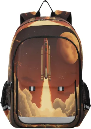 Rocket Launch Multi Compartment Student Backpack Reflective Stripes Travel Bag Casual Daypack School Bags for Boys Girls