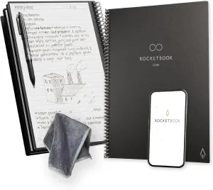 Rocketbook New Core Reusable Spiral Notebook, Letter Size 8.5x11, Black - Lined Pages, App-Connected, Erasable, Durable Cover, Ideal for School, Work, and Creative Projects