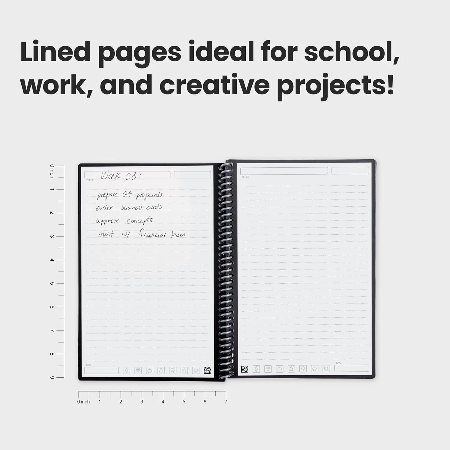 Rocketbook New Core Reusable Spiral Notebook, Letter Size 8.5x11, Black - Lined Pages, App-Connected, Erasable, Durable Cover, Ideal for School, Work, and Creative Projects