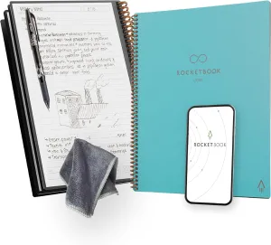 Rocketbook New Core Reusable Spiral Notebook, Letter Size 8.5x11, Teal - Lined Pages, App-Connected, Erasable, Durable Cover, Ideal for School, Work, and Creative Projects