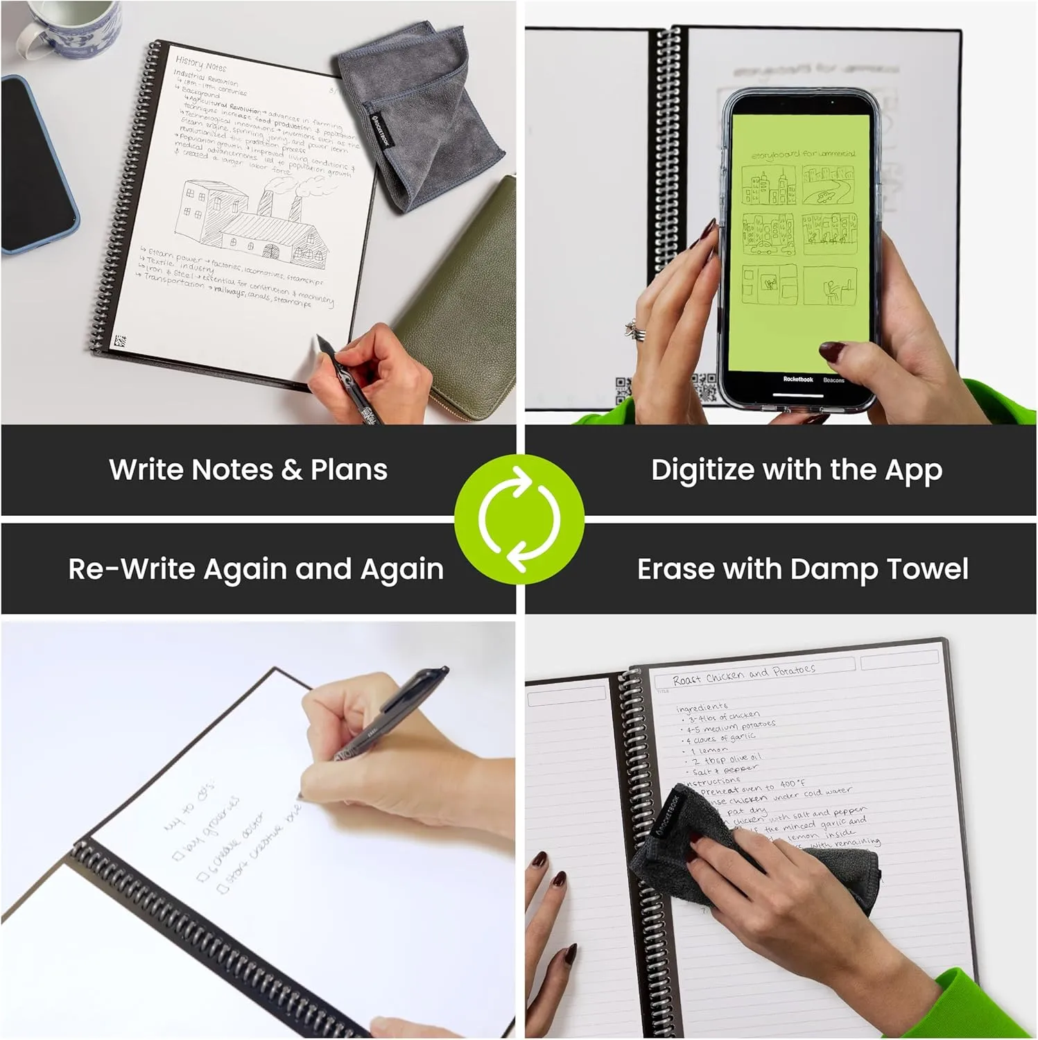 Rocketbook New Core Reusable Spiral Notebook, Letter Size 8.5x11, Teal - Lined Pages, App-Connected, Erasable, Durable Cover, Ideal for School, Work, and Creative Projects