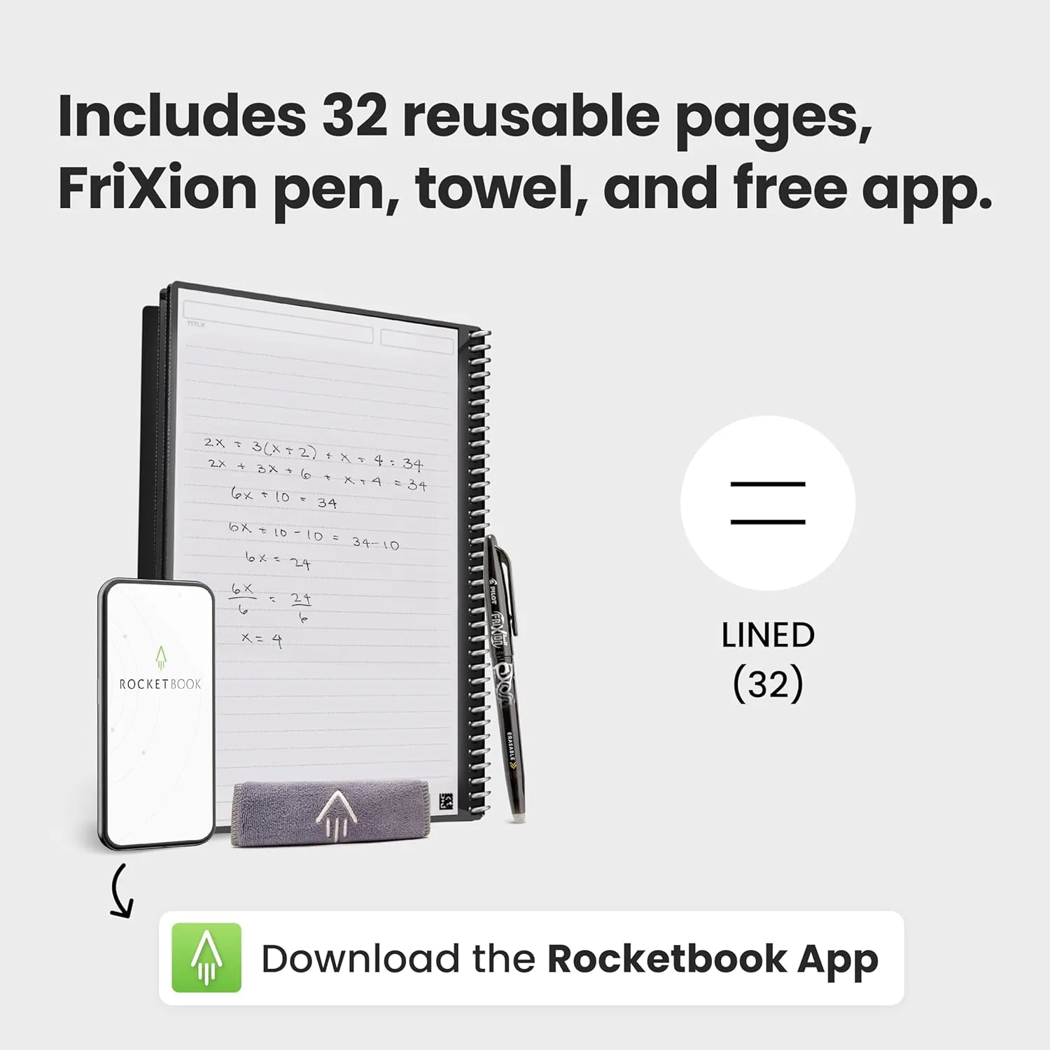 Rocketbook New Core Reusable Spiral Notebook, Letter Size 8.5x11, Teal - Lined Pages, App-Connected, Erasable, Durable Cover, Ideal for School, Work, and Creative Projects