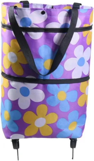 Rolling Cart Bag Shopping Trolley Cart with Telescopic Wheels Outdoor Travel Bag for Home Office