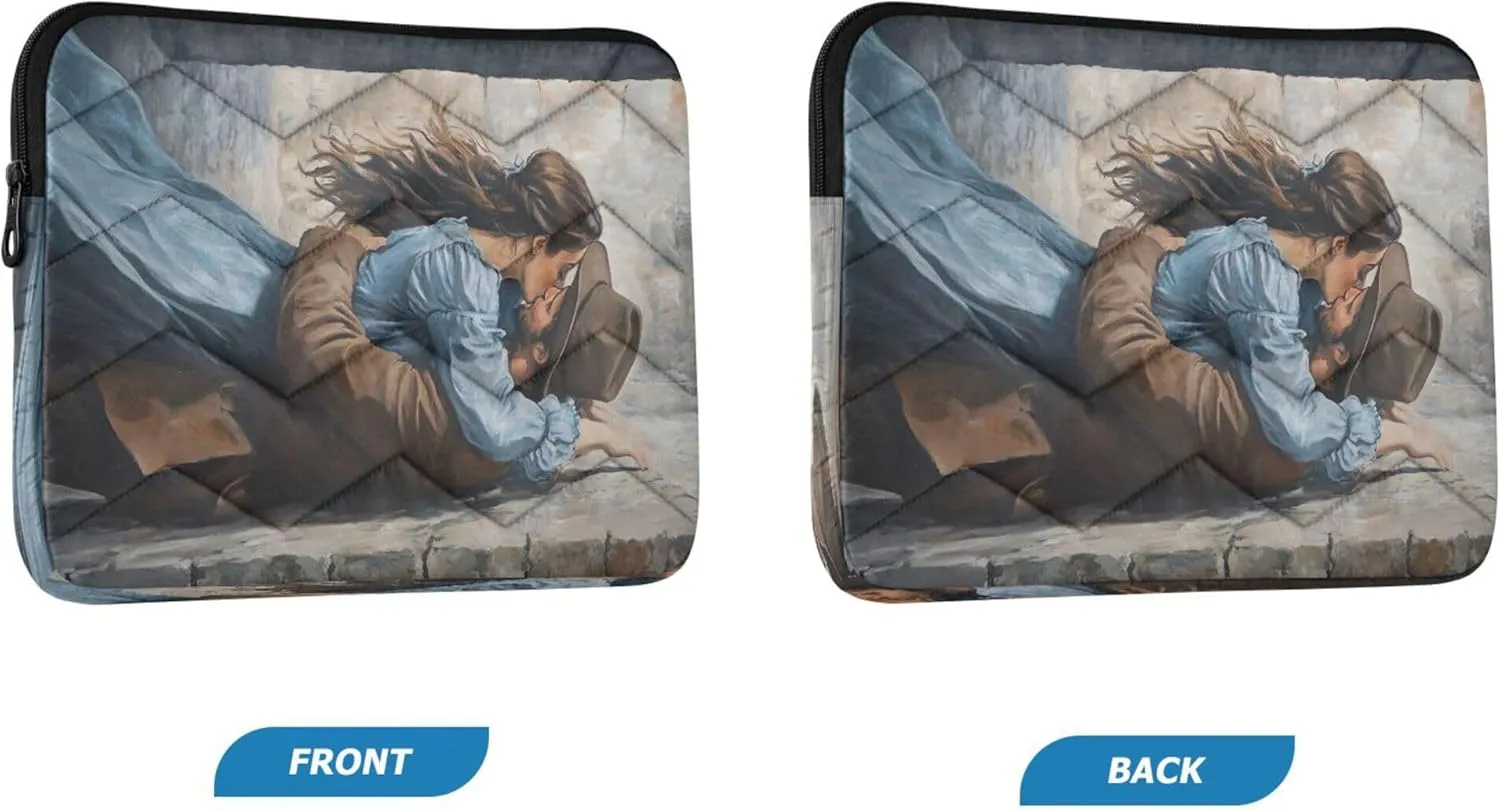 Romantic Couple Embrace Beige Laptop Bags for Women 15.6 Inch, Comprehensive Protection, Work Laptop Bag for Woman