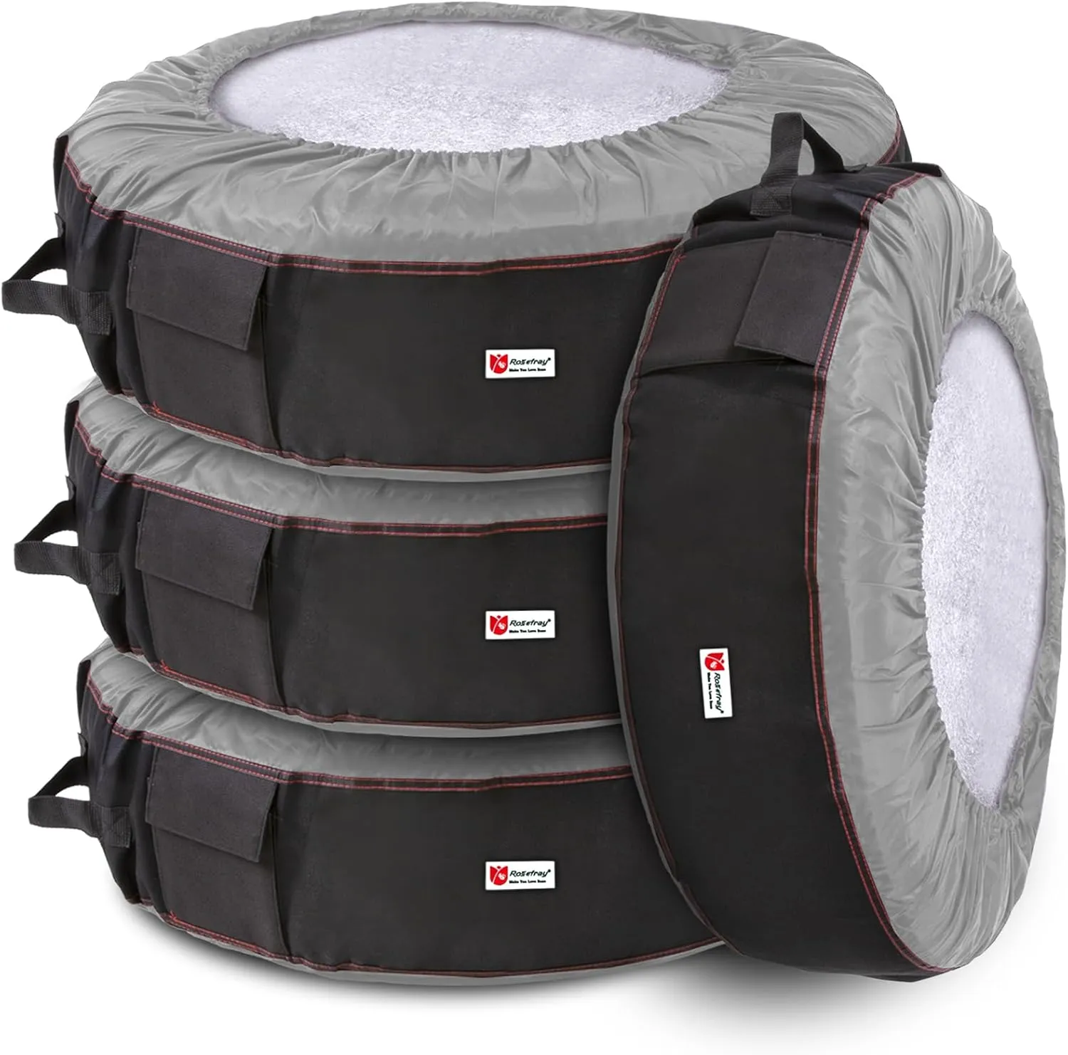 Rosefray Seasonal Tire Totes, Spare Tire Cover, Portable Winter Wheel, Handle for Easy Transportation, Fits Tires Tire Diameters 21” to 31.5”, Set of 4 Bags Gray