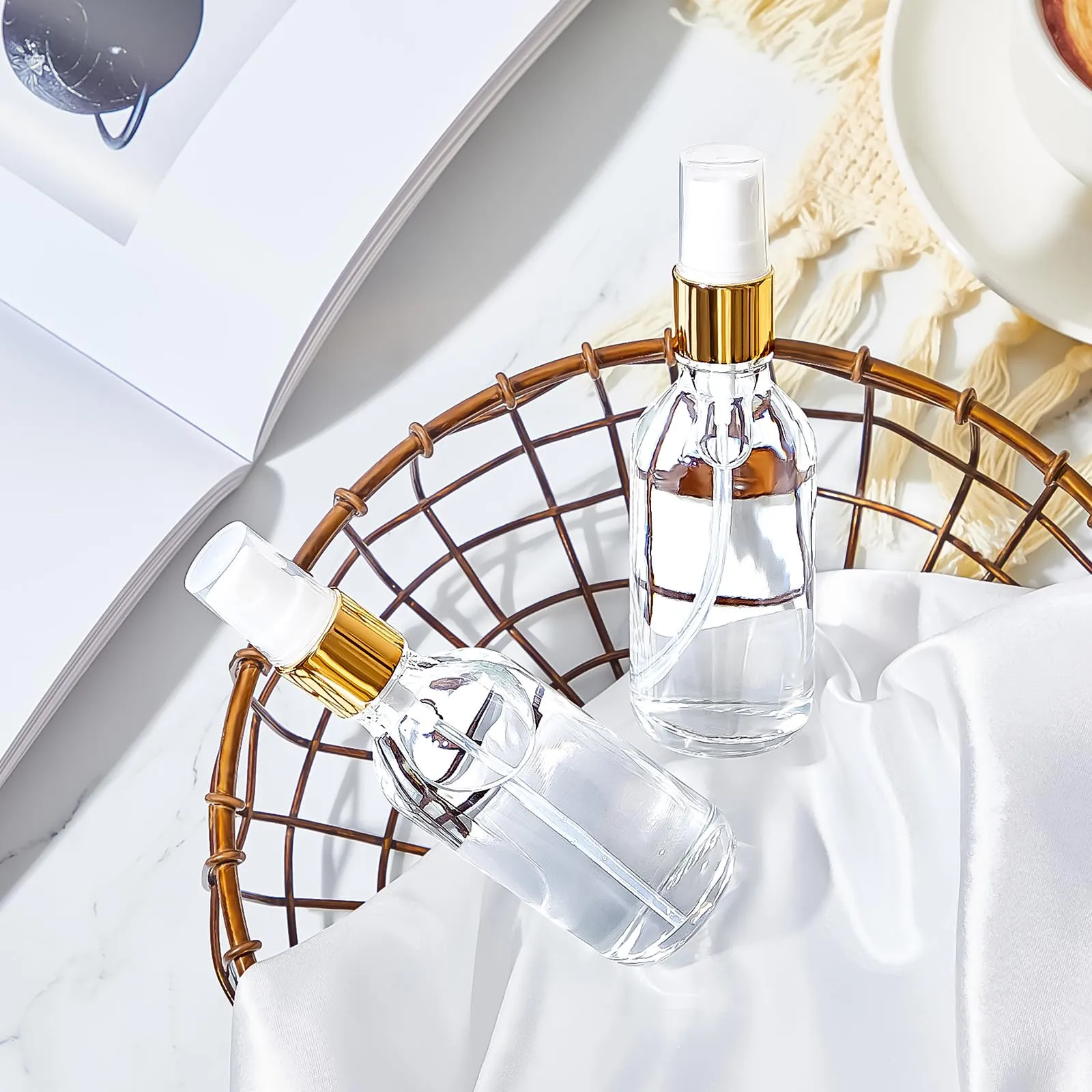 Roshtia 30 Pcs 2 oz Clear with Gold Lid with Gold Lid Glass Spray Bottle Clear Empty Bottles Small Refillable Reusable Perfume Containers with Fine Mist Sprayer Pump for Face Body Travel