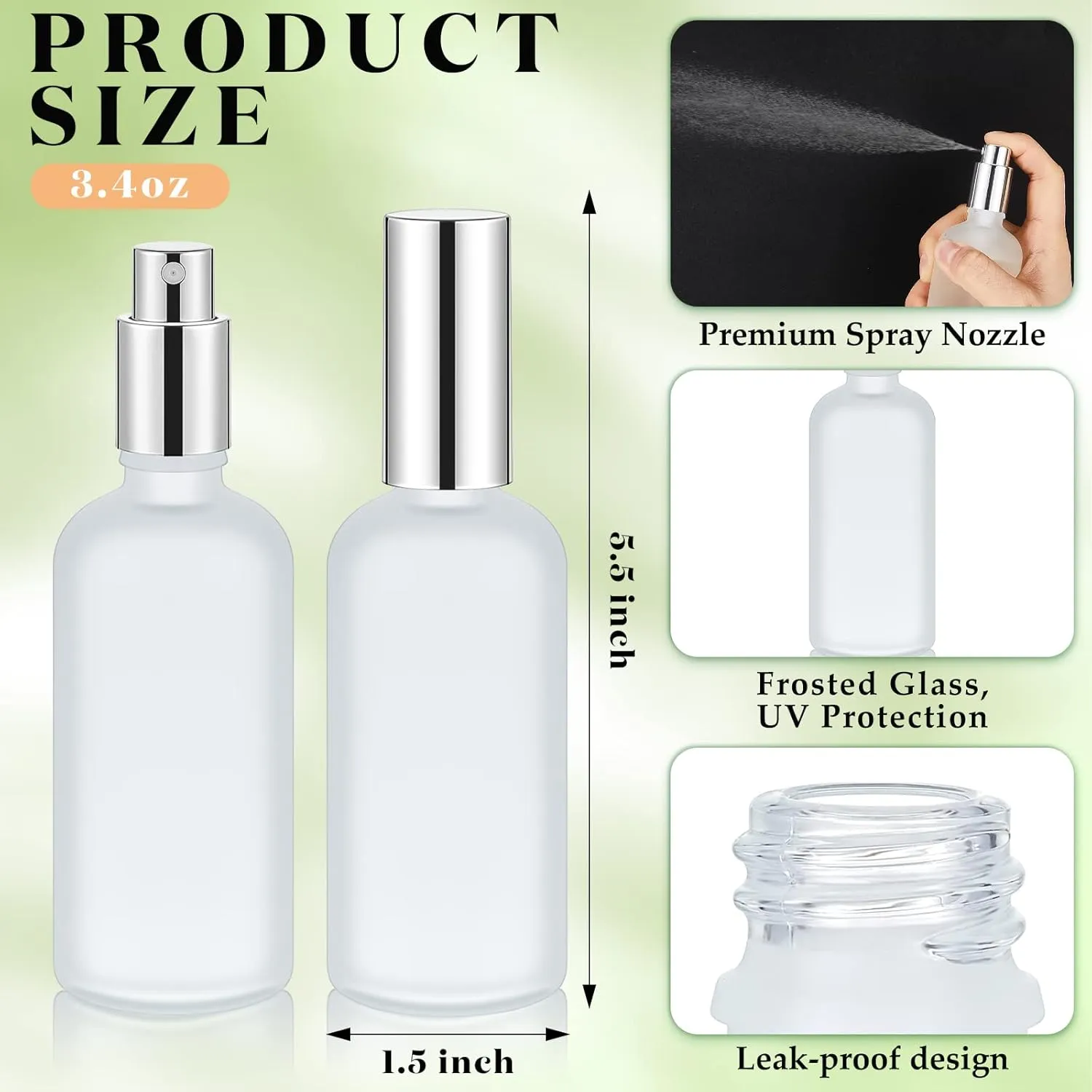 Roshtia 30 Pcs 3.4 oz Silver Glass Spray Bottle Refillable Perfume Atomizer Clear Decorative Empty Bottles with Fine Mist Sprayer Pump for Face Body Travel