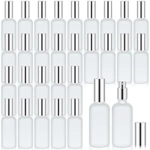 Roshtia 30 Pcs 3.4 oz Silver Glass Spray Bottle Refillable Perfume Atomizer Clear Decorative Empty Bottles with Fine Mist Sprayer Pump for Face Body Travel