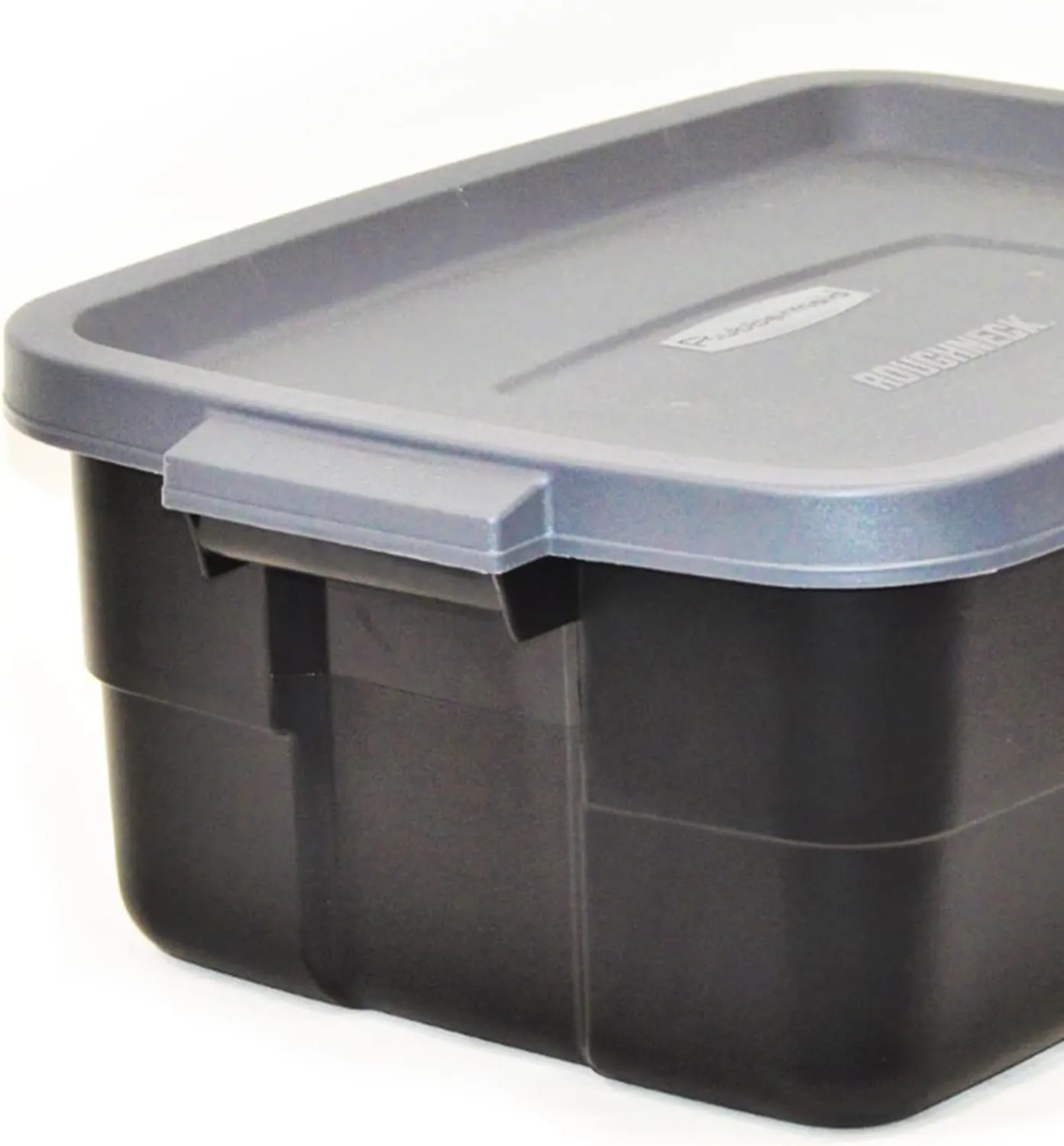 Rubbermaid Roughneck Tote 10 Gal, 6 Pack, Made in USA, Black & Gray, Rugged Plastic Stackable Storage Bins with Lids and Handles