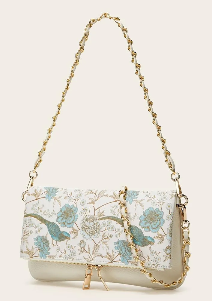 Rungion Fold-Over Clutch Purses for Women Small Vegan Leather Crossbody Shoulder Bag with Chain Evening Wristlet Satchels