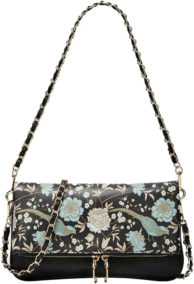 Rungion Fold-Over Clutch Purses for Women Small Vegan Leather Crossbody Shoulder Bag with Chain Evening Wristlet Satchels