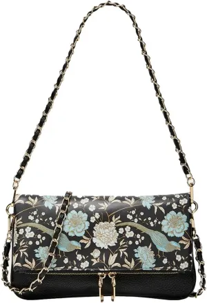 Rungion Fold-Over Clutch Purses for Women Small Vegan Leather Crossbody Shoulder Bag with Chain Evening Wristlet Satchels