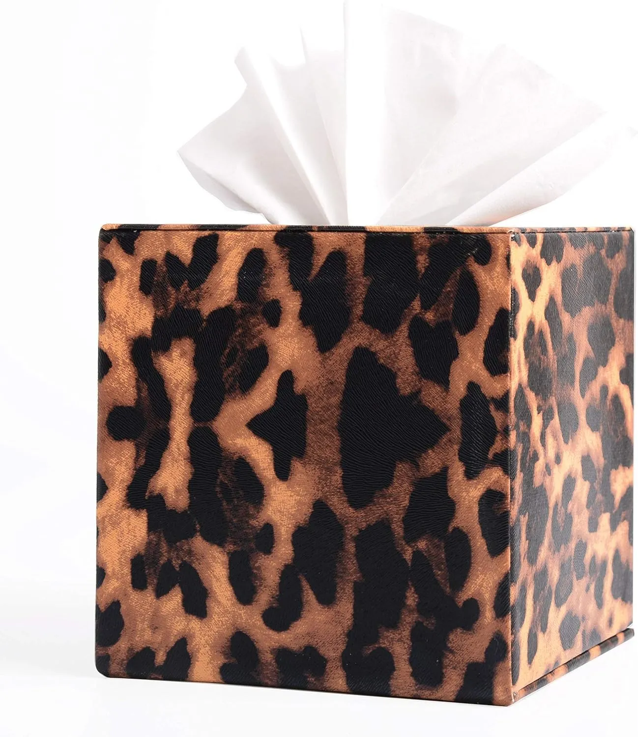 S Forever Home Decor Cube Tissue Box Holders PU Leather Square Tissue Box Cover (Leopard)