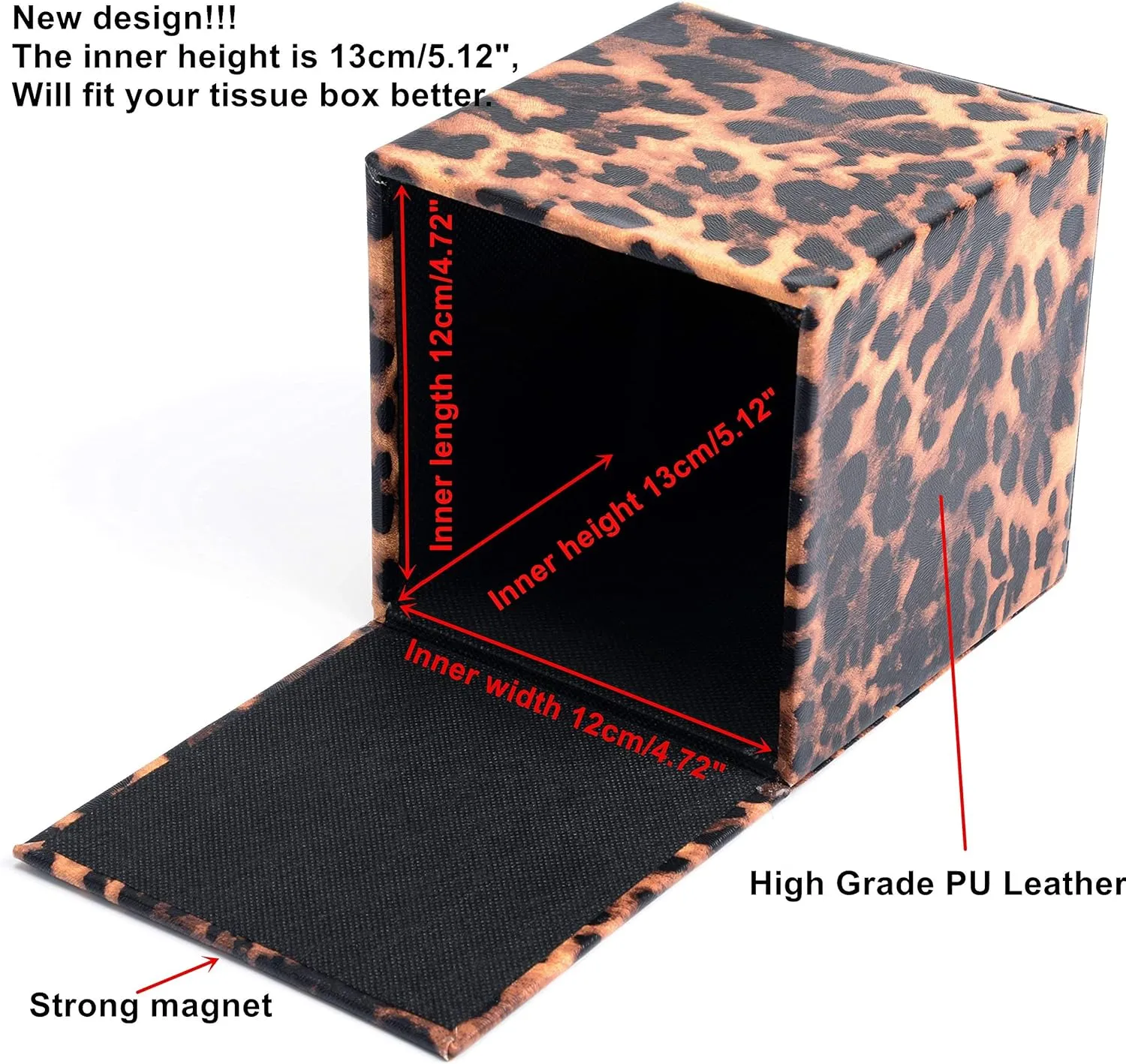 S Forever Home Decor Cube Tissue Box Holders PU Leather Square Tissue Box Cover (Leopard)