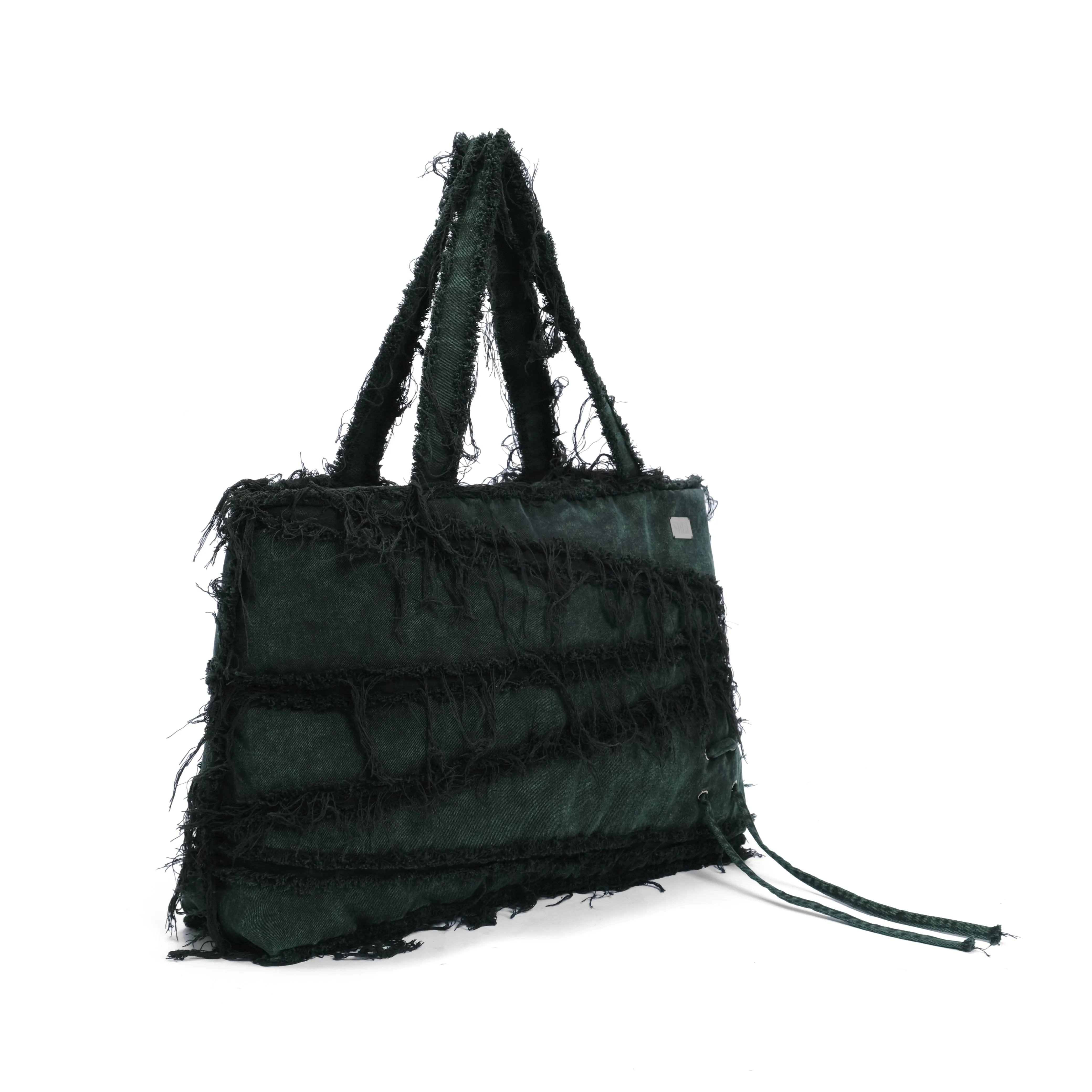 S Washed Denim Big Tote Bag (Moss)