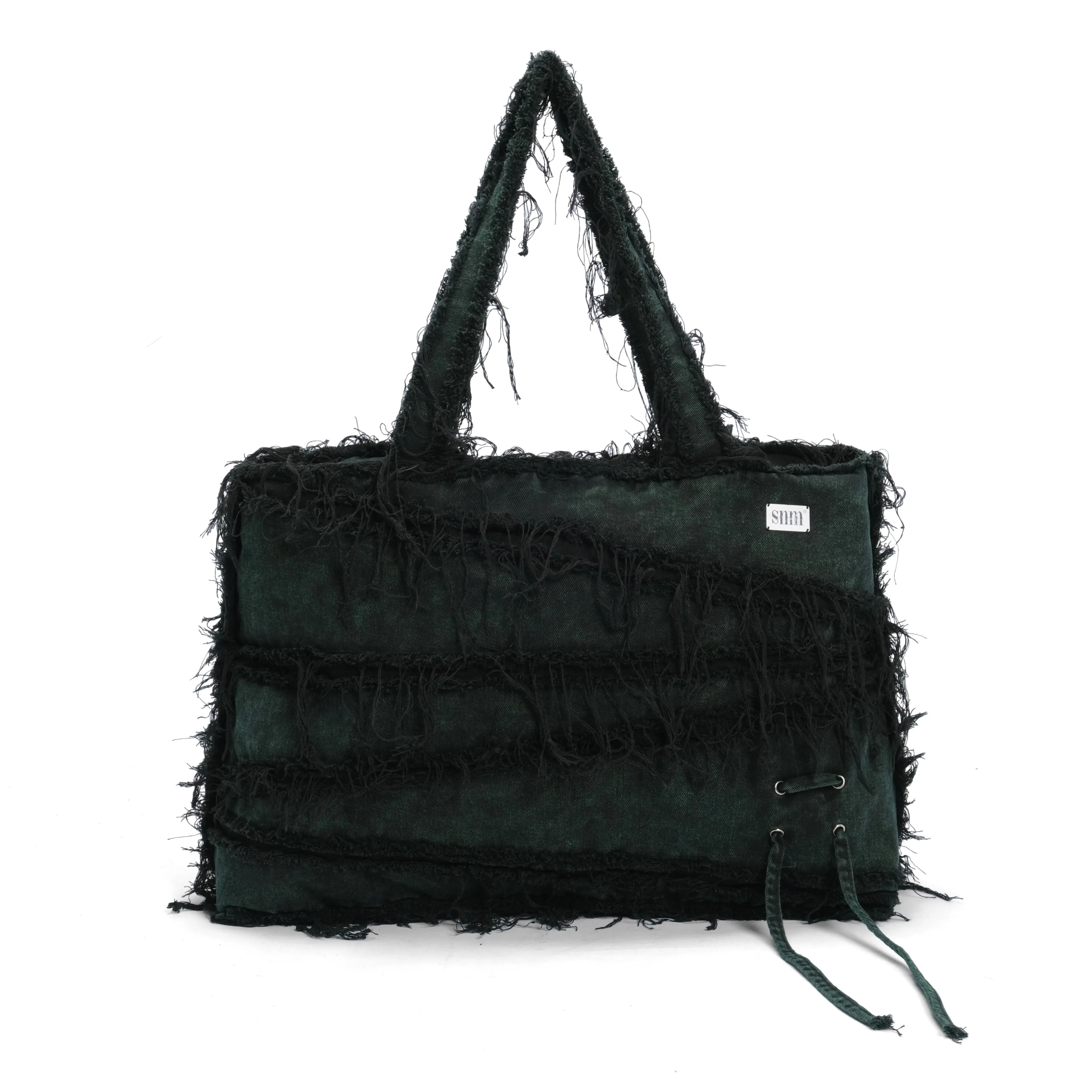 S Washed Denim Big Tote Bag (Moss)