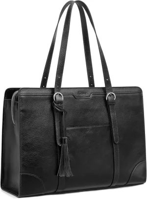 S-ZONE Leather Laptop Tote Bag for Women Work Fit Up to 15.6 inch Large capacity Briefcase Shoulder Purse with Trolley Sleeve