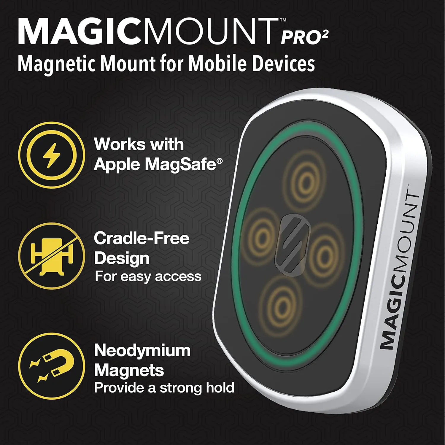 Scosche MP2DVM MagicMount Pro2 Magnetic Cell Phone Holder, Adhesive Car Dashboard Mount with Removable Vent Clip, Hands-Free Phone Stand Compatible with MagSafe, iPhone 16/15/14/13/12 Series and More
