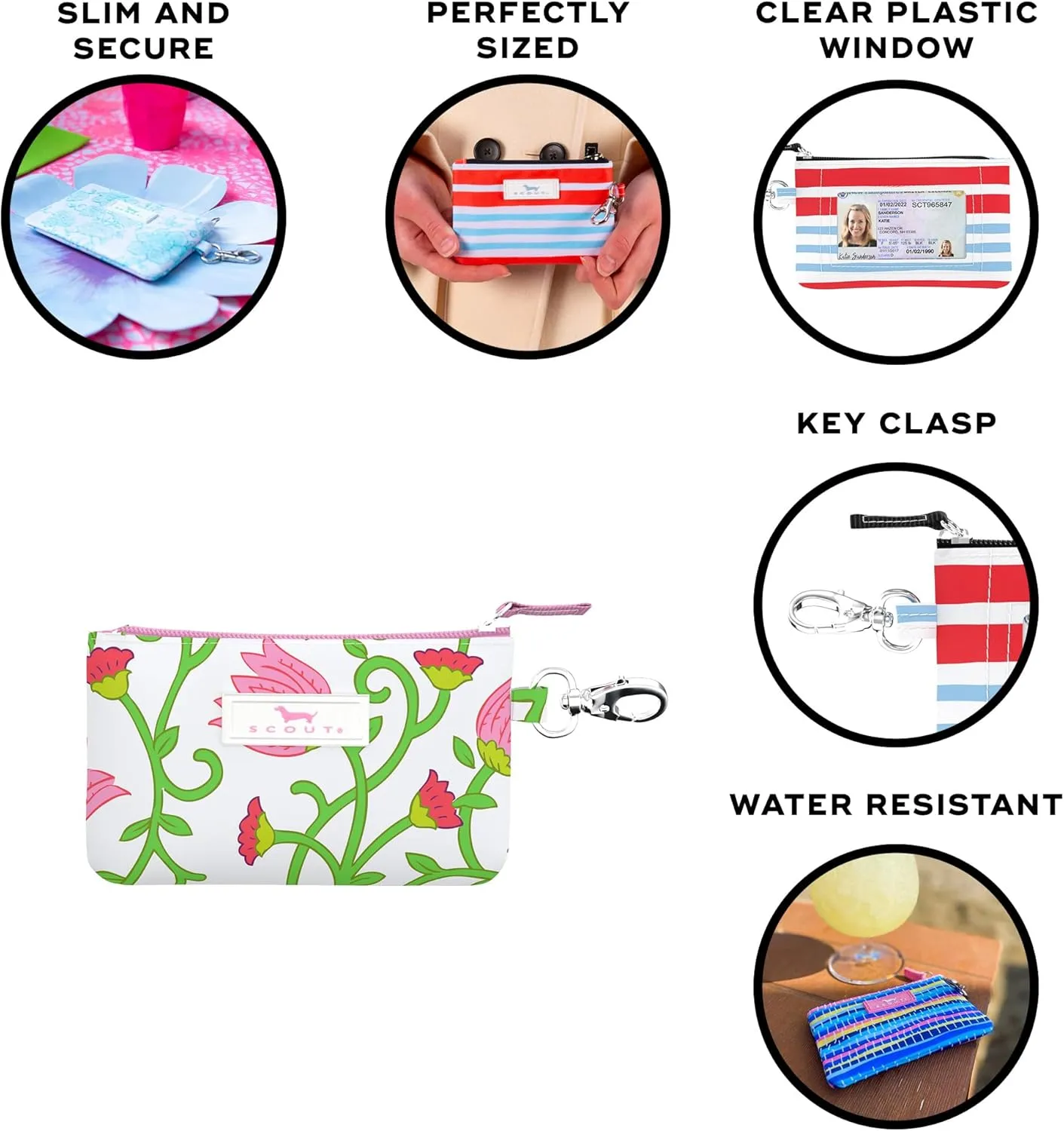 SCOUT IDKase Card Holder, ID Case for Women, Mini Keychain Wallet, Zip Closure